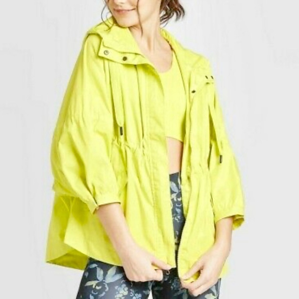 JoyLab Zip-Up Water Resistant Rain Coat Yellow L, 100% Recycled Polyester.